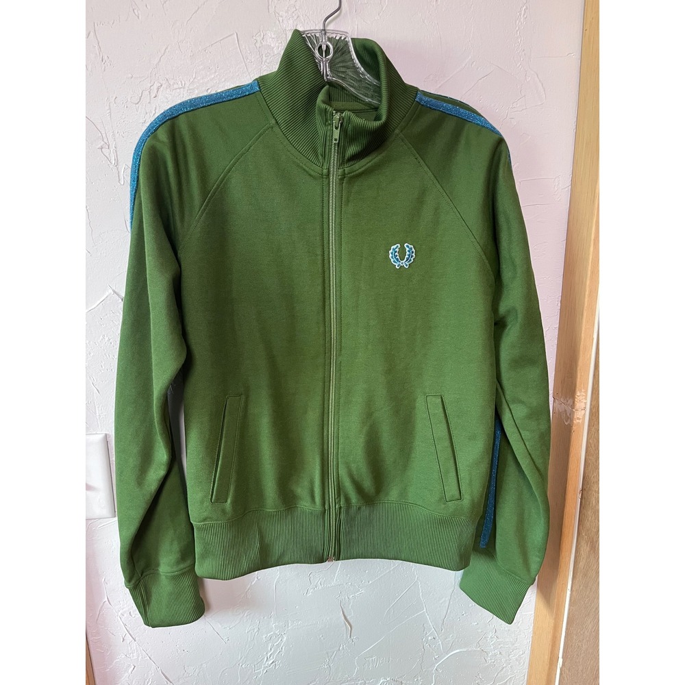 Fred Perry Womens Green Glitter Stripe Track Jacket J6729 Size US 10 UK 14